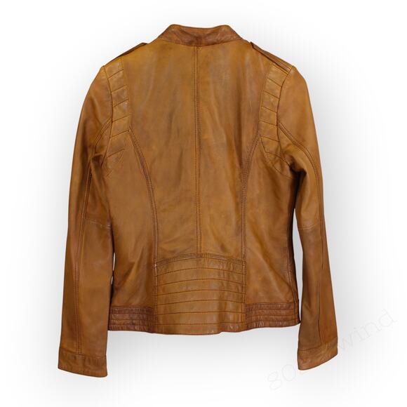 Medium Guess Los Angeles Leather Jacket Caramel Moto Biker Retro Vintage - Picture 10 of 11